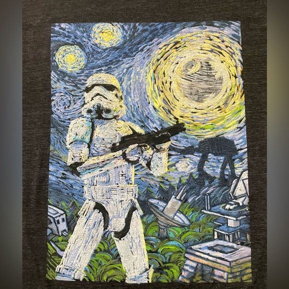 Star Wars Mens Tee Gray Size S Graphic Storm Trooper Van Gogh Short Sleeve Crew - Picture 2 of 9